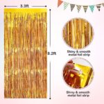 Gold Metallic Tinsel Foil Fringe Curtains, 2 Pack 3.3×8.3 Feet Streamer Backdrop Curtains for Birthday Party Decorations, Halloween Decor, Foil Curtain Backdrop for Bachelorette Party