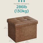 SONGMICS Folding Storage Ottoman, Storage Bench, Cube Footrest, Synthetic Leather, 12.2 x 16.1 x 12.2 Inches, 286 lb Capacity, for Entryway, Living Room, Bedroom, Coffee Brown ULSF100K01