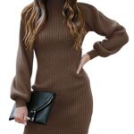 ANRABESS Womens Sweater Dress Long Sleeve Turtleneck Slim Bodycon Sexy Rib Knit Fall Short Mini Elegant Cocktail Baby Shower Dresses 2023 Trendy Outfit Winter Outfit A145zongtuo-S Brown