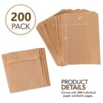 Paper Sandwich Bags Kraft Brown 200 Pack – Biodegradable and Compostable Food Grade Paper Bags – Unbleached Compostable Natural Kraft Paper Stock Bags for Bakery Cookies, Treats, Snacks, Sandwiches…