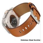 UUPWPOKT Compatible with Apple Watch Ultra 2 / Ultra Band 49mm 45mm 44mm 42mm Men Women, Top Grain Genuine Leather Band Strap for iWatch Ultra Series 9 8 7 6 5 4 3 2 1 SE, Brown/Titanium