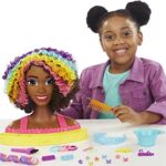 Barbie Totally Hair Styling Doll Head & 20+ Accessories, Color Reveal & Color-Change Pieces, Curly Brown Neon Rainbow Hair