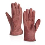 OLSON DEEPAK Brown Leather Work Gloves Men with Wrist Closure, Safety Work Gloves for DIY, Yardwork, Construction, Motorcycle (Light Brown, Large)