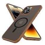 Mgnaooi Magnetic Case for iPhone 15 Case/iPhone 14 Case/iPhone 13 Case [MIL-Grade Drop Tested & Compatible with MagSafe] Translucent Matte Back, Anti-Scratch Shockproof Phone Case 6.1 Inch, Brown