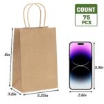 Moretoes 75pcs Small Gift Bags 5.25×3.75×8 Inches Brown Kraft Paper Bags with Handles Bulk, Retail Bags for Small Business, Shopping Bags, Birthday Wedding Party Favor Bags, Merchandise Bags