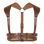 Double Straps Man Harness Shoulder Belt Chest Leather Waist Stage Adjustable Buckle Ring Club Halloween Party Punk Goth Daily (Brown)