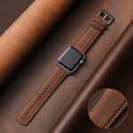 SUNFWR Leather Bands Compatible with Apple Watch Band 41mm 40mm 38mm for Men Women, Top Grain Genuine Leather Replacement Strap for iWatch Ultra 2, Ultra, SE2, SE, Series 9 8 7 6 5 4 3 2 1 (Red Brown/Silver)