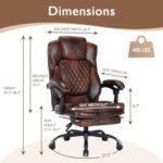 Ergonomic Office Chair with Foot Rest, Executive Chair PU Leather Computer Chair, Big and Tall Chair Reclining Desk Chair, Thick Padded Coil Spring Seat, 400 lbs Capacity (Brown)