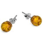 Honey Amber and Sterling Silver Small Stud Ball Earrings, 8mm