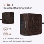 SUPERDANNY USB Power Strip Surge Protector – Desktop Extension Cord with 4 Widely Spaced Outlets & 4 Smart USB Ports, Portable Charging Station for Home, Office, Hotel, Dorm, RV, Deep Walnut Grain
