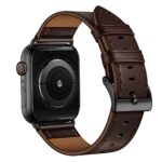 OUHENG Compatible with Apple Watch Band 49mm 45mm 44mm 42mm, Genuine Leather Band Replacement Strap Compatible with iWatch Ultra 2/1 Series 9/8/7/6/5/4/3/2/1/SE2/SE, Dark Brown Band with Black Adapter