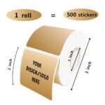 Yeachlaing 2″x2″ Brown Square Thermal Label Stickers, Self-Adhesive Square Direct Thermal Labels,500 Sheets with Perforation Line in ROLL