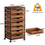 Tribesigns 7 Drawer Chest, Wood Storage Dresser Cabinet with Wheels, Industrial Storage Drawer Organizer Cart for Office Bedroom Entryway (Rustic Brown, 1 PC)