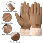 Henykany Winter Gloves for Women Warm Touchscreen Glove Windproof Elastic Texting Brown Gloves Women