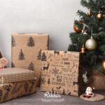 Ribbli Christmas Wrapping Paper – Brown Kraft Paper with Back Christmas Elements Pattern, 4 Rolls Vintage Christmas Printed Assortment – 30 inch x 120 inch(10feet) Per Roll