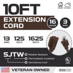 Iron Forge Cable 10 Ft Outdoor Brown Extension Cord, 16/3 Heavy Duty Cable with 3 Prong Grounded Plug for Safety, 13 AMP for Patio, Deck, Garden, Lawn, Tools & Appliances, 10ft Extension Cable 3 Prong