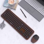 Wireless Computer Keyboards Mice Combo, UBOTIE Colorful Full Size 110 Keys Slim 2.4GHz Connection Aesthetic Business Style PC Keyboard with Optical Mouse for Laptops, MacBook (Brown)