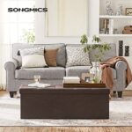 SONGMICS 43 Inches Folding Storage Ottoman Bench, Storage Chest, Foot Rest Stool, Bedroom Bench with Storage, Brown ULSF77BR