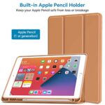 MERRO Case for iPad 9th Generation/iPad 8th Generation/iPad 7th Generation with Pencil Holder,Slim Shockproof Protective Tablet Cover with Stand for iPad 10.2 Inch 2021/2020/2019,Brown