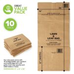 30 Gallon Kraft Lawn and Leaf Bags (10 Pack) Eco-Friendly Heavy Duty Large Paper Trash Bags, Made in the USA Tear Resistant Yard Waste Bags for Grass Clippings, Wet and Dry Leaves, Weeds, Twigs