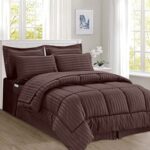 Elegant Comfort® Wrinkle Resistant – Silky Soft Dobby Stripe Bed-in-a-Bag 8-Piece Comforter Set -HypoAllergenic – Full/Queen, Chocolate