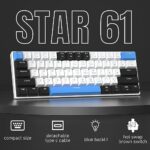 60 Percent Mechanical Gaming Keyboard,Black White Blue Mixed Color Keycaps Gaming Keyboard with Brown Switches, Detachable Type-C Cable Mini Keyboard with Blue LED Light for Windows/Mac/PC/Laptop