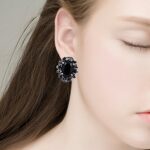 BriLove Victorian Style Stud Earrings for Women Crystal Floral Scroll Cameo Inspired Oval Earrings Black Antique-Silver-Tone