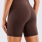 CRZ YOGA Women’s Naked Feeling Biker Shorts – 6 Inches High Waisted Yoga Workout Gym Running Spandex Shorts Taupe Medium