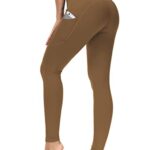 THE GYM PEOPLE Thick High Waist Yoga Pants with Pockets, Tummy Control Workout Running Yoga Leggings for Women (Medium, Dark Brown)