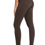 Sunzel No Front Seam Workout Leggings for Women with Pockets, High Waisted Compression Yoga Pants with Tummy Control 28″ Seal Brown Large