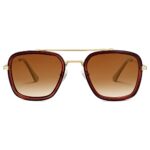 SOJOS Retro Square Polarized Sunglasses for Men Women Goggle Classic Alloy Frame HERO SJ1126 with Gold Frame/Brown Rim/Gradient Brown Lens