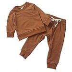 Gicrk Simple Toddler Baby Jogger Sets Girl Boy Kids Clothes Casual Long Sleeve Sweatshirts Tops Pants Two Piece Outfits (Brown, 5T)