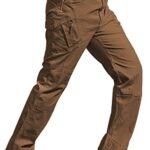 Susclude Men’s Tactical Pants Stretch, 9 Pockets Rip Stop Lightweight Cargo Work Military Trousers Outdoor Hiking Pants Brown 34Wx30L