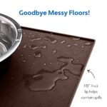 MIGHTY MONKEY Silicone Dog Food Mat, 100% Waterproof Pet Feeding Placemat for Dogs, Cats, Pets Bowls, Raised Edges Prevent Water Spills, Food on Floor, Paw Print Tray, Dishwasher Safe 18×12 Brown