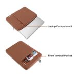 MOSISO Laptop Sleeve Bag Compatible with MacBook Air 15 inch M2 A2941 2023/Pro 15 A1990 A1707, 15 Surface Laptop 5/4/3,Dell XPS 15,HP Stream 14 inch, Polyester Vertical Case with Pocket, Caramel Brown