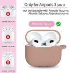 R-fun AirPods 3 Case Cover, Silicone Protective Accessories Skin with Keychain Compatible with Apple AirPod 3rd Generation 2021 for Women Girls,Front LED Visible-Milk Tea