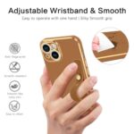 GUAGUA for iPhone 15 Case 6.1 Inch with Wrist Strap Holder Slim Soft Electroplated TPU iPhone 15 Phone Case Shockproof Protective Adjustable Wristband Kickstand Case for iPhone 15, Coffee Brown