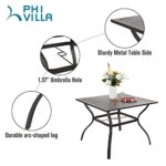 PHI VILLA 37″ Brown Patio Outdoor Dining Table Metal Steel Slat Square Bistro Table for Garden Backyard Poolside Deck, 1.57″ Umbrella Hole