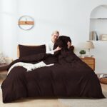 Sufdari Duvet Cover Queen Size, 3 Pieces Bedding Duvet Cover Sets, Ultra Soft and Breathable Comforter Cover Set with Zipper Closure & Corner Ties (Chocolate,90×90)