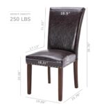 COLAMY Upholstered Parsons Dining Chairs Set of 4, PU Leather Dining Room Kitchen Side Chair with Nailhead Trim and Wood Legs – Dark Brown