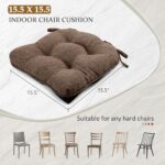 LOVTEX Kitchen Chair Cushions Set of 4, Non-Slip Chair Cushions for Dining Chairs, Shredded Memory Foam Chair Pads with Ties, Tufted Dining Chair Cushions, 15.5″ x 15.5″, Brown