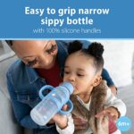 Dr. Brown’s Milestones Narrow Sippy Bottle with 100% Silicone Handles, Easy-Grip Bottle with Soft Sippy Spout, 8oz/250mL, BPA Free, Light-Blue & Gray, 2 Pack, 6m+