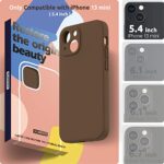 SURPHY Compatible with iPhone 13 Mini Case with Screen Protector, (Camera Protection + Soft Microfiber Lining) Liquid Silicone Phone Case 5.4 inch 2021, Brown