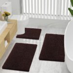 smiry Luxury Chenille Bath Rug, Extra Soft and Absorbent Shaggy Bathroom Mat Rugs, Machine Washable, Non-Slip Plush Carpet Runner for Tub, Shower, and Bath Room(24”x16”, Brown)