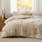 Bedsure Cotton Comforter Set Queen Size – Hazelnut Brown 100% Washed Cotton Comforter, Soft Bedding for All Seasons, 3 Pieces, 1 Comforter (90″x90″) and 2 Pillow Cases (20″x26″)