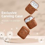 Lerobo Flower Engraved AirPods Case Cover, Stylish Soft Silicone Protector with Keychain, Compatible with Apple AirPods 1st/2nd Generation Charging Case, Front LED Visible, Brown