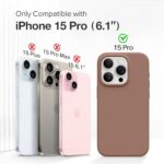 GONEZ for iPhone 15 Pro Case, with 2X Screen Protector + 2X Camera Lens Protector, Liquid Silicone Shockproof Anti-Scratch Full Body Protective Microfiber Lining Phone Case 6.1″ 2023, Brown