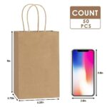 Moretoes 50pcs Brown Paper Bags, Gift Bags, Brown Wrapping Paper, 5.25×3.2×8 Inches Gift/Paper Bags with Handles, Party Favor Bags for Birthday Wedding