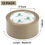 BOMEI PACK Brown Packing Tape Refills, Heavy Duty 12Rolls with 1 Dispenser for Packaging, Shipping and Moving, 2.4Mil 1.88 Inch x 60 Yard