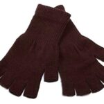 Gravity Threads Unisex Warm Half Finger Stretchy Knit Fingerless Gloves, Brown